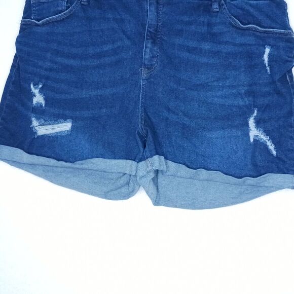 Ava & Viv Women’s 24W Denim Shorts Blue Distressed Roll Cuff High Rise Midi Plus - Picture 6 of 10